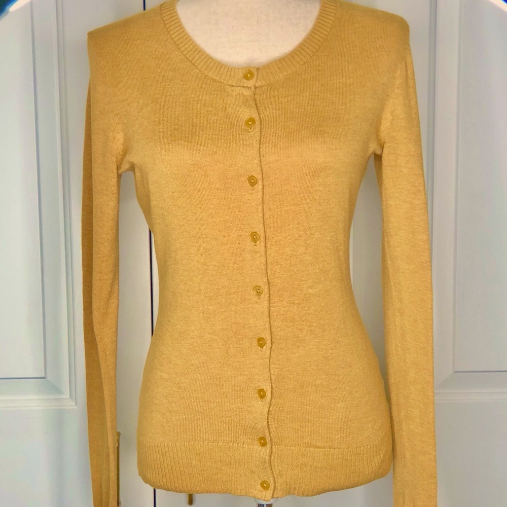Gap Mustard Yellow Crew Neck Button up Cotton Blend Cardigan | XS